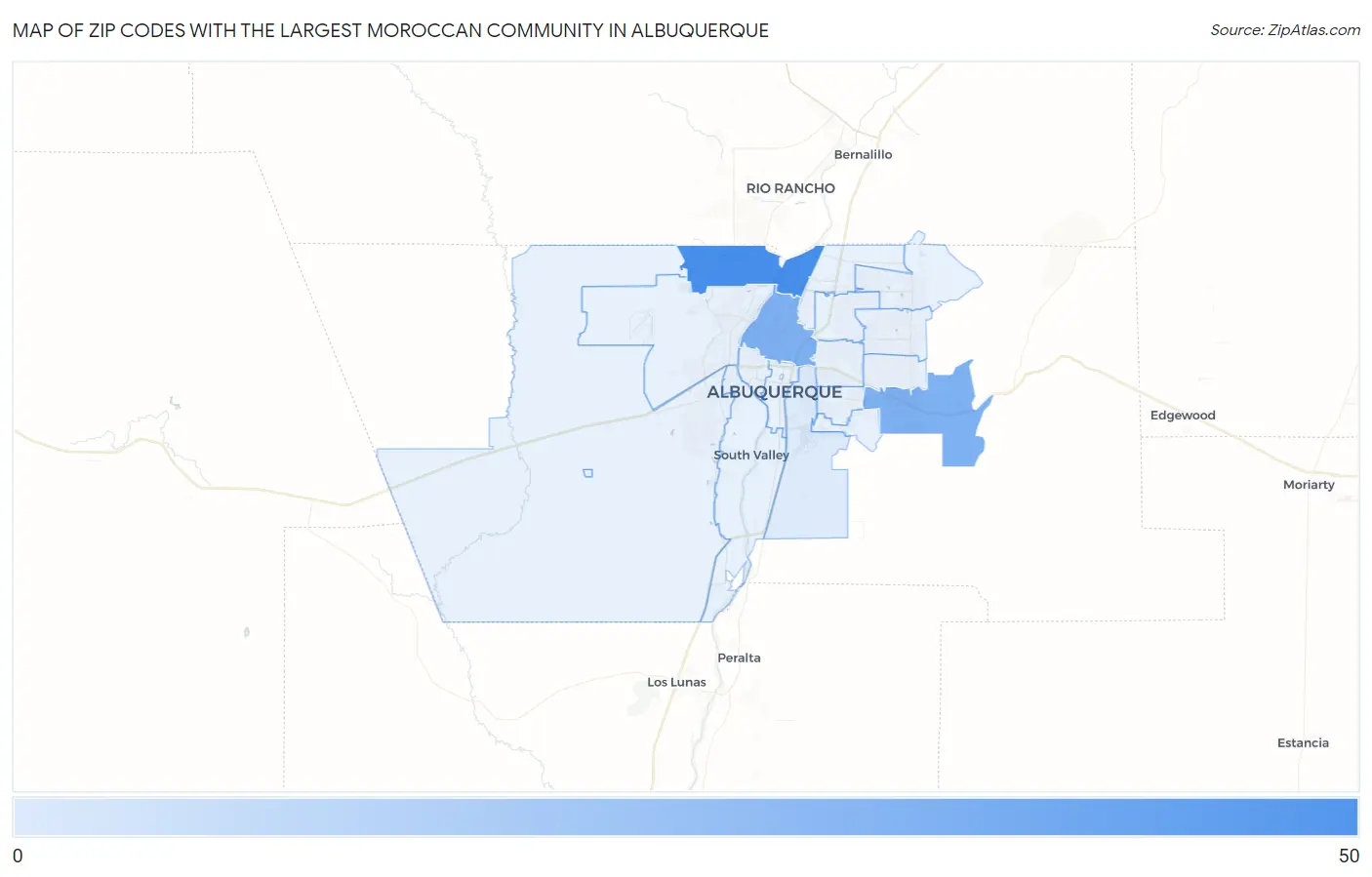 Zip Codes with the Largest Moroccan Community in Albuquerque Map