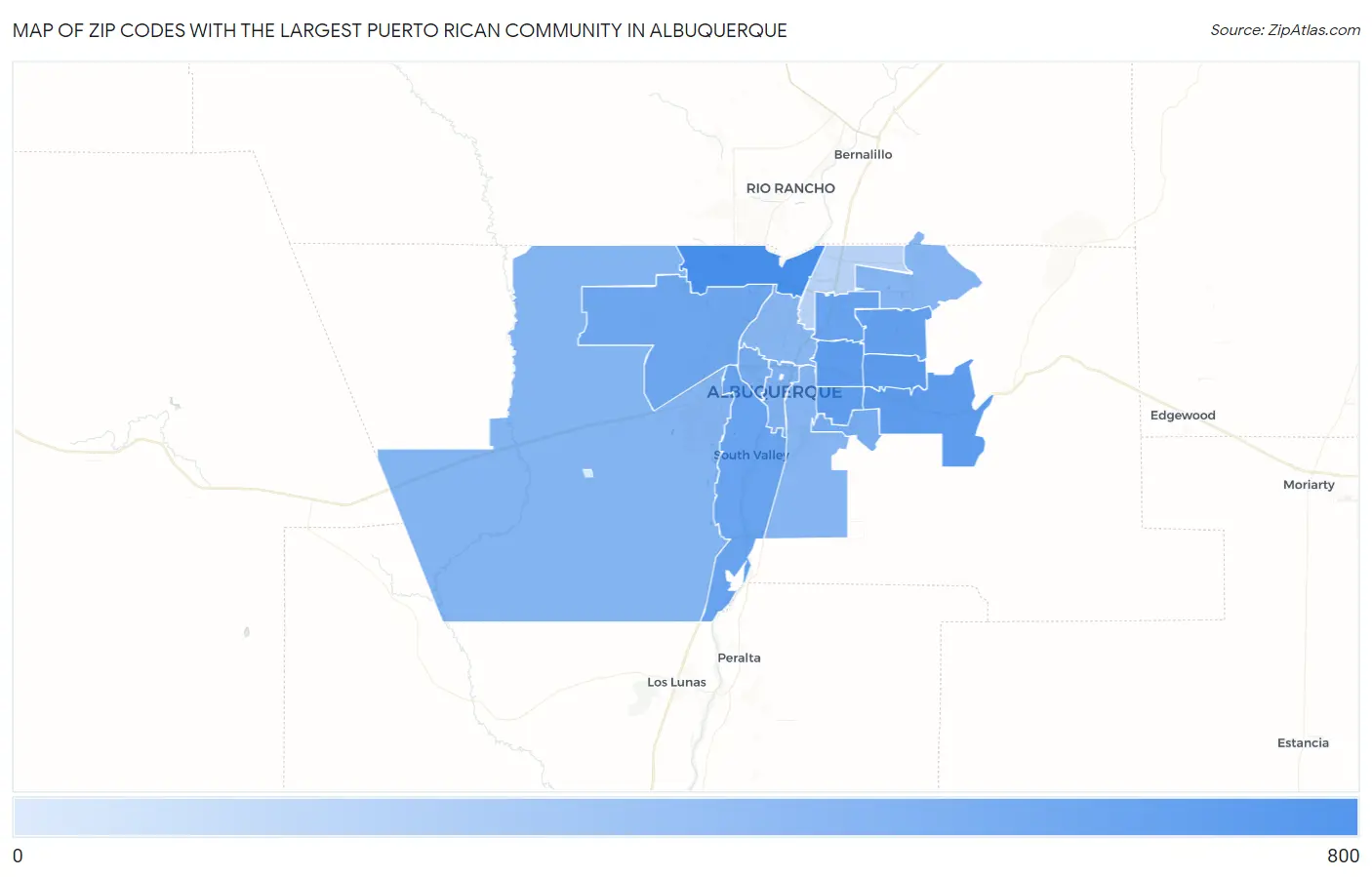 Zip Codes with the Largest Puerto Rican Community in Albuquerque Map