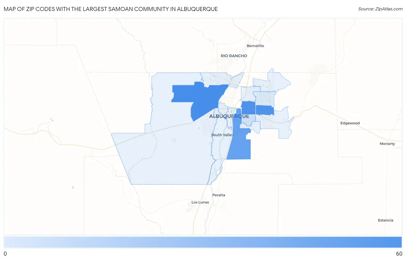 Zip Codes with the Largest Samoan Community in Albuquerque Map