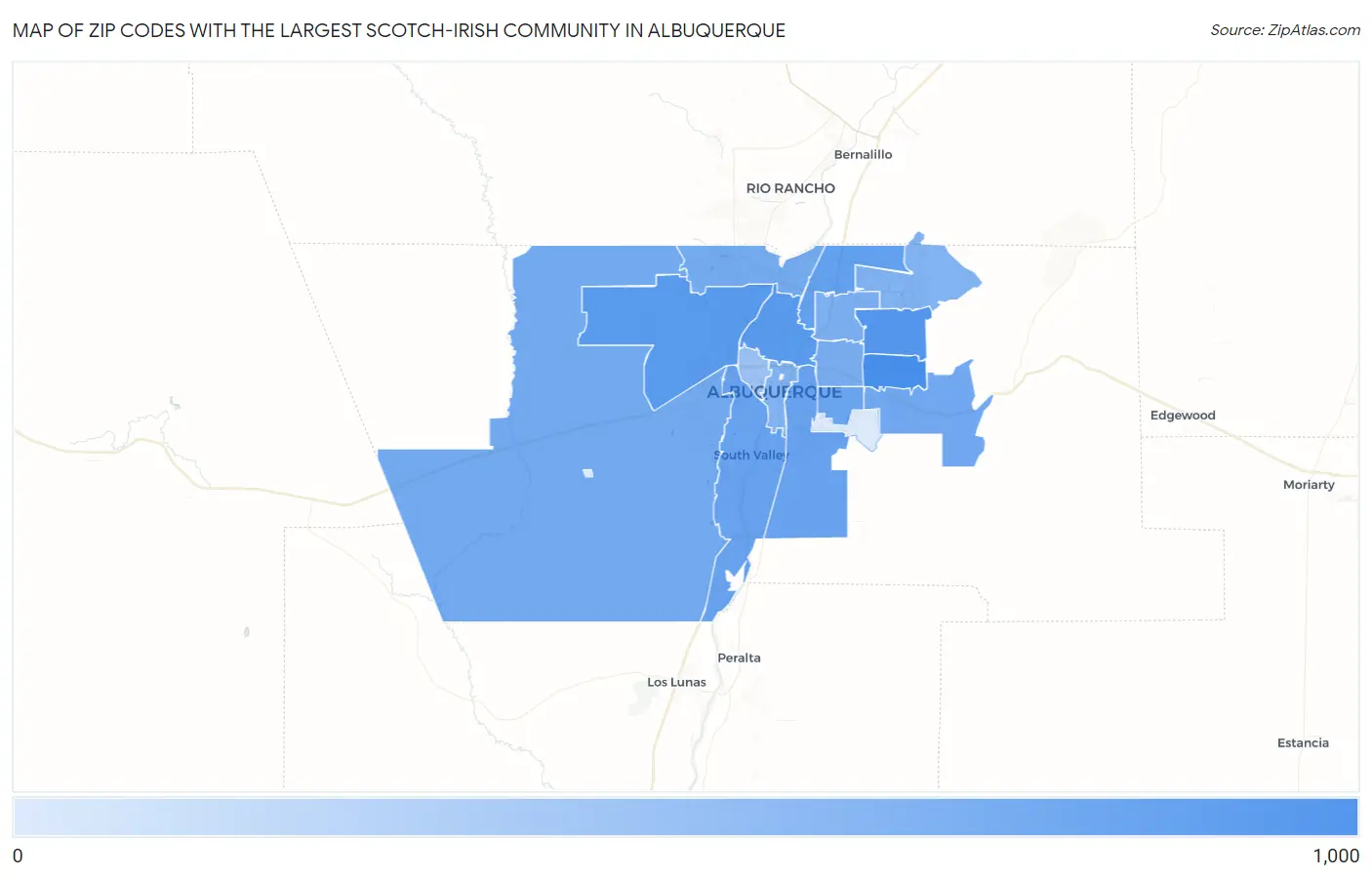 Zip Codes with the Largest Scotch-Irish Community in Albuquerque Map