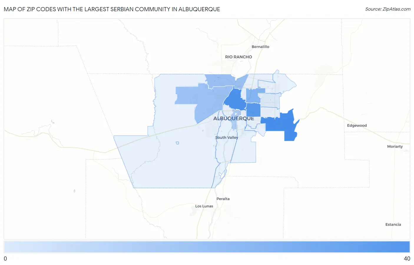 Zip Codes with the Largest Serbian Community in Albuquerque Map