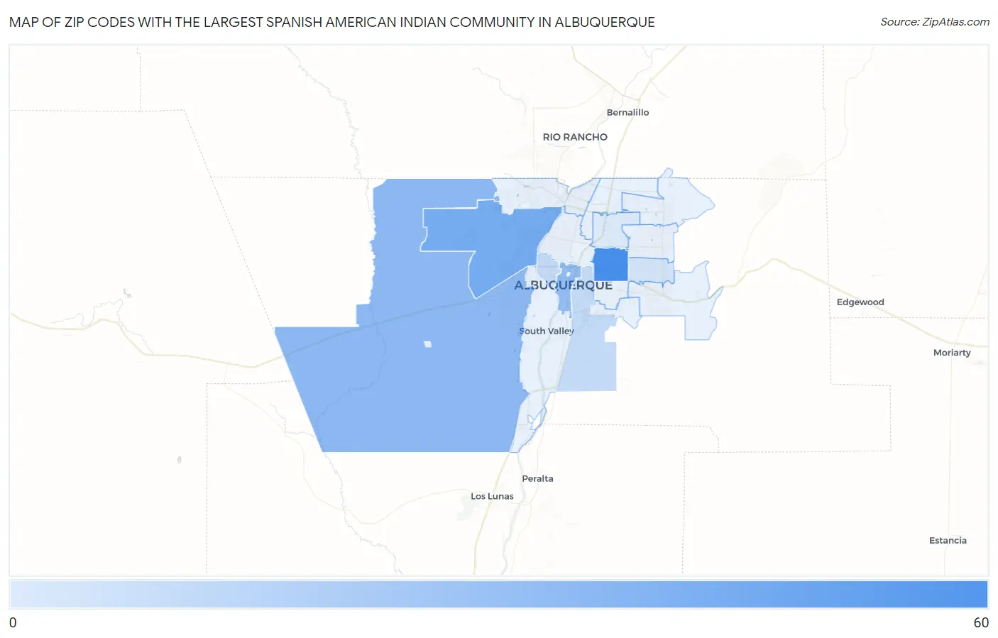 Zip Codes with the Largest Spanish American Indian Community in Albuquerque Map