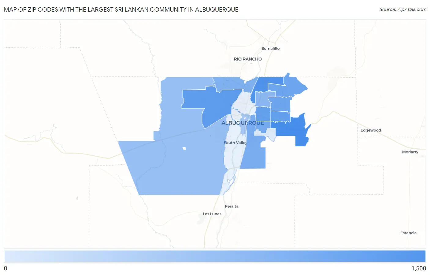 Zip Codes with the Largest Sri Lankan Community in Albuquerque Map