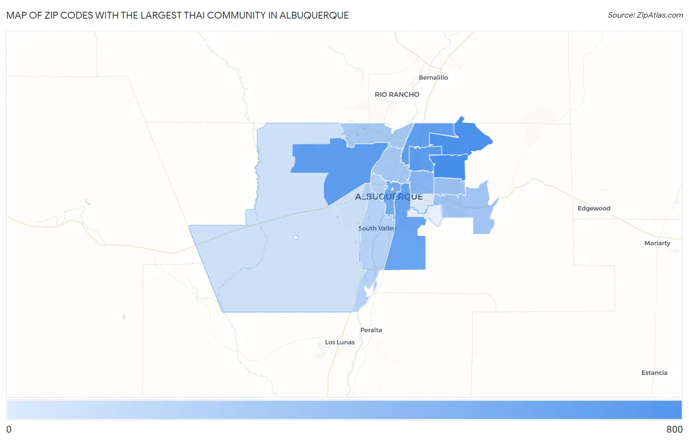 Zip Codes with the Largest Thai Community in Albuquerque Map