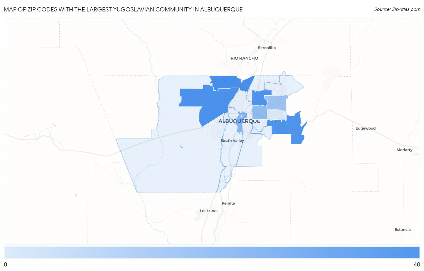 Zip Codes with the Largest Yugoslavian Community in Albuquerque Map