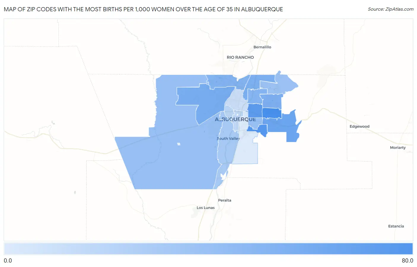 Zip Codes with the Most Births per 1,000 Women Over the Age of 35 in Albuquerque Map