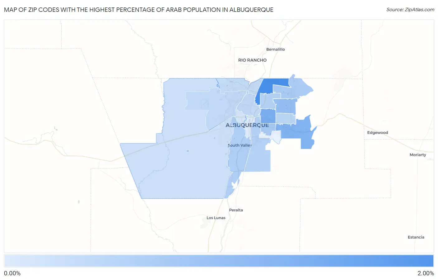 Zip Codes with the Highest Percentage of Arab Population in Albuquerque Map