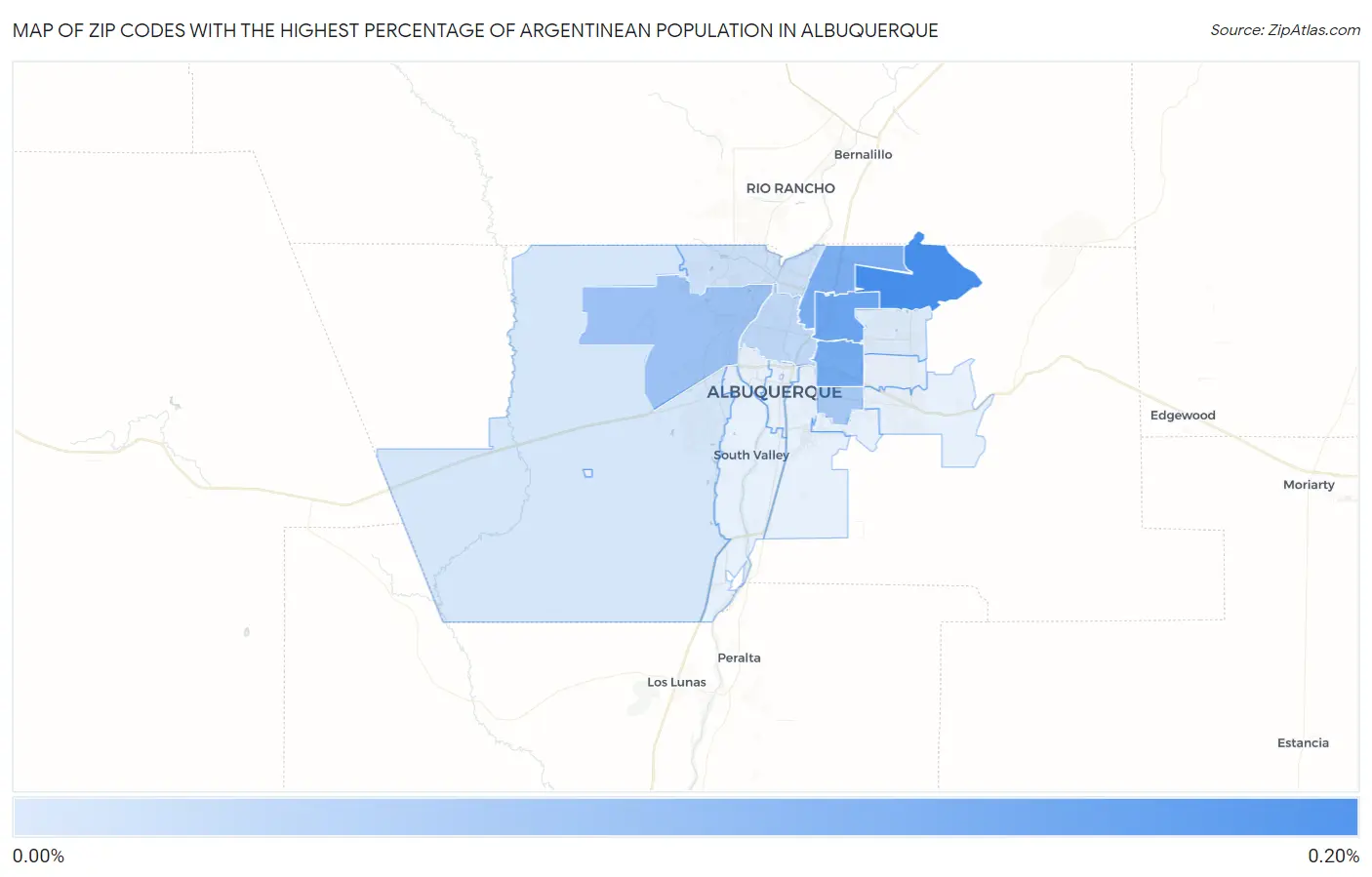 Zip Codes with the Highest Percentage of Argentinean Population in Albuquerque Map