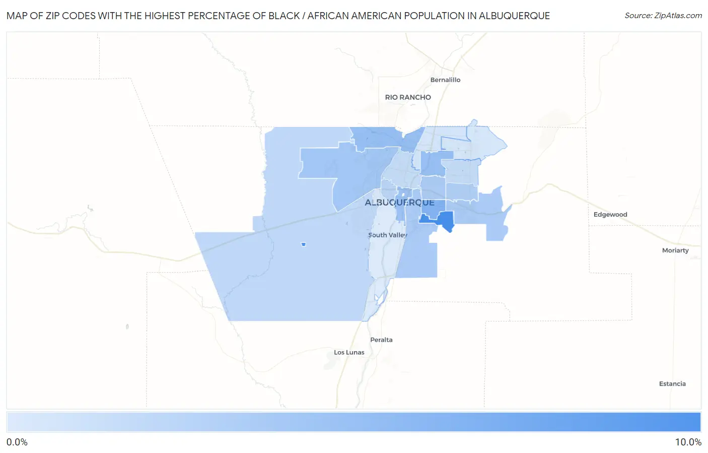 Zip Codes with the Highest Percentage of Black / African American Population in Albuquerque Map