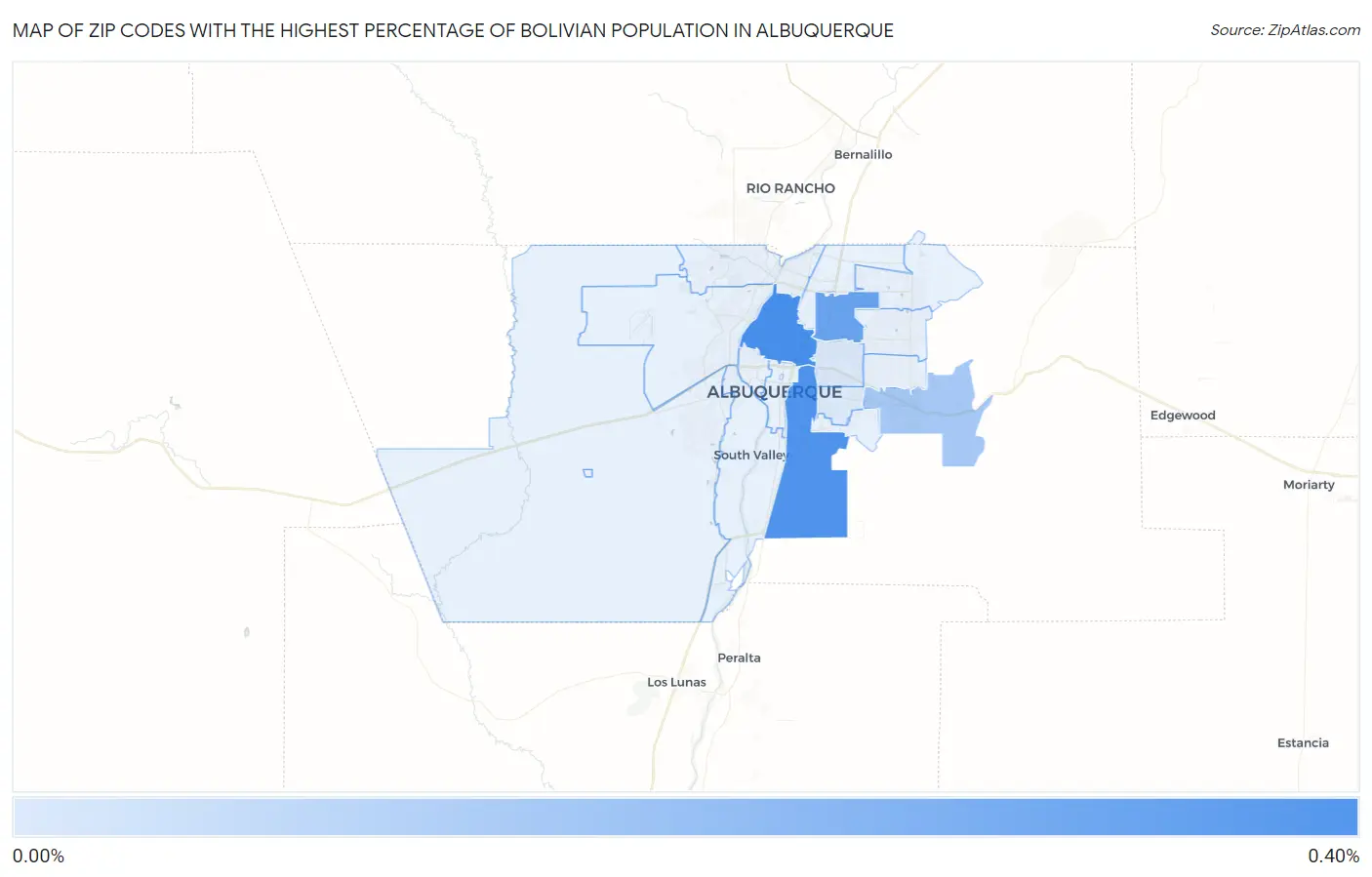Zip Codes with the Highest Percentage of Bolivian Population in Albuquerque Map