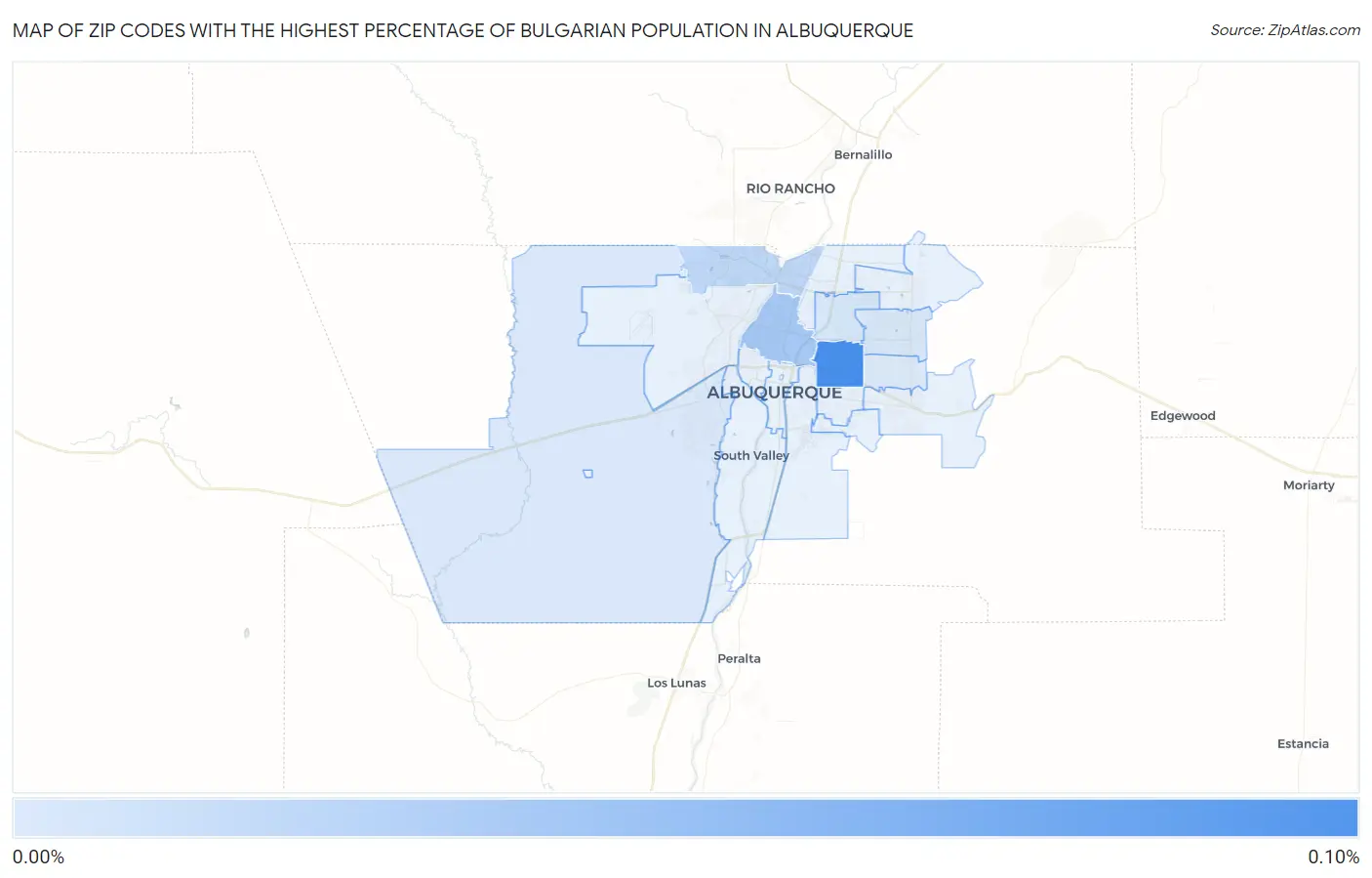 Zip Codes with the Highest Percentage of Bulgarian Population in Albuquerque Map