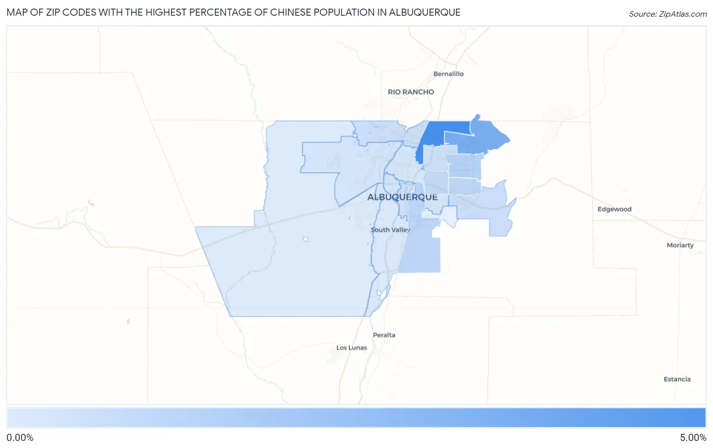 Zip Codes with the Highest Percentage of Chinese Population in Albuquerque Map