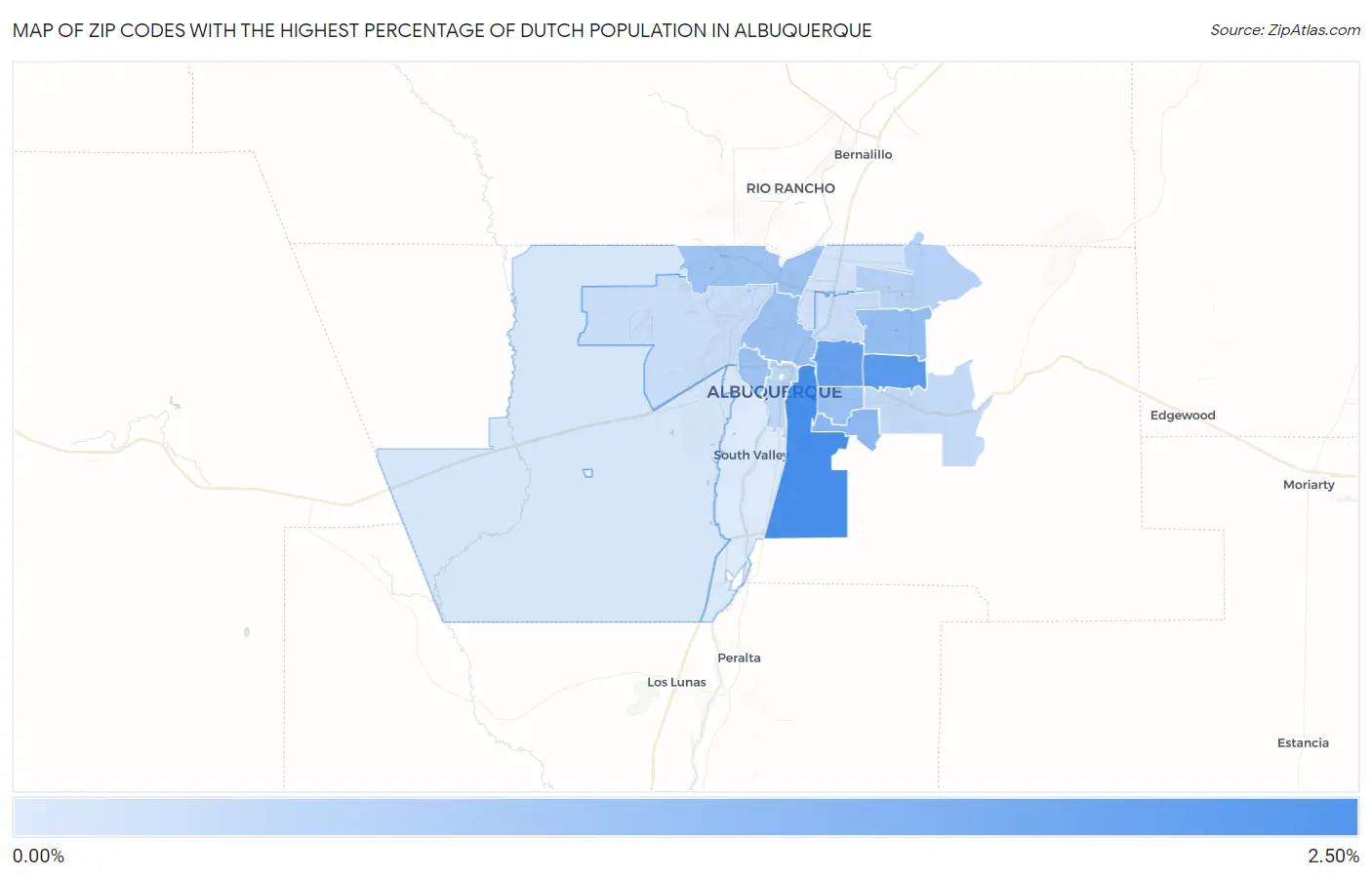 Zip Codes with the Highest Percentage of Dutch Population in Albuquerque Map