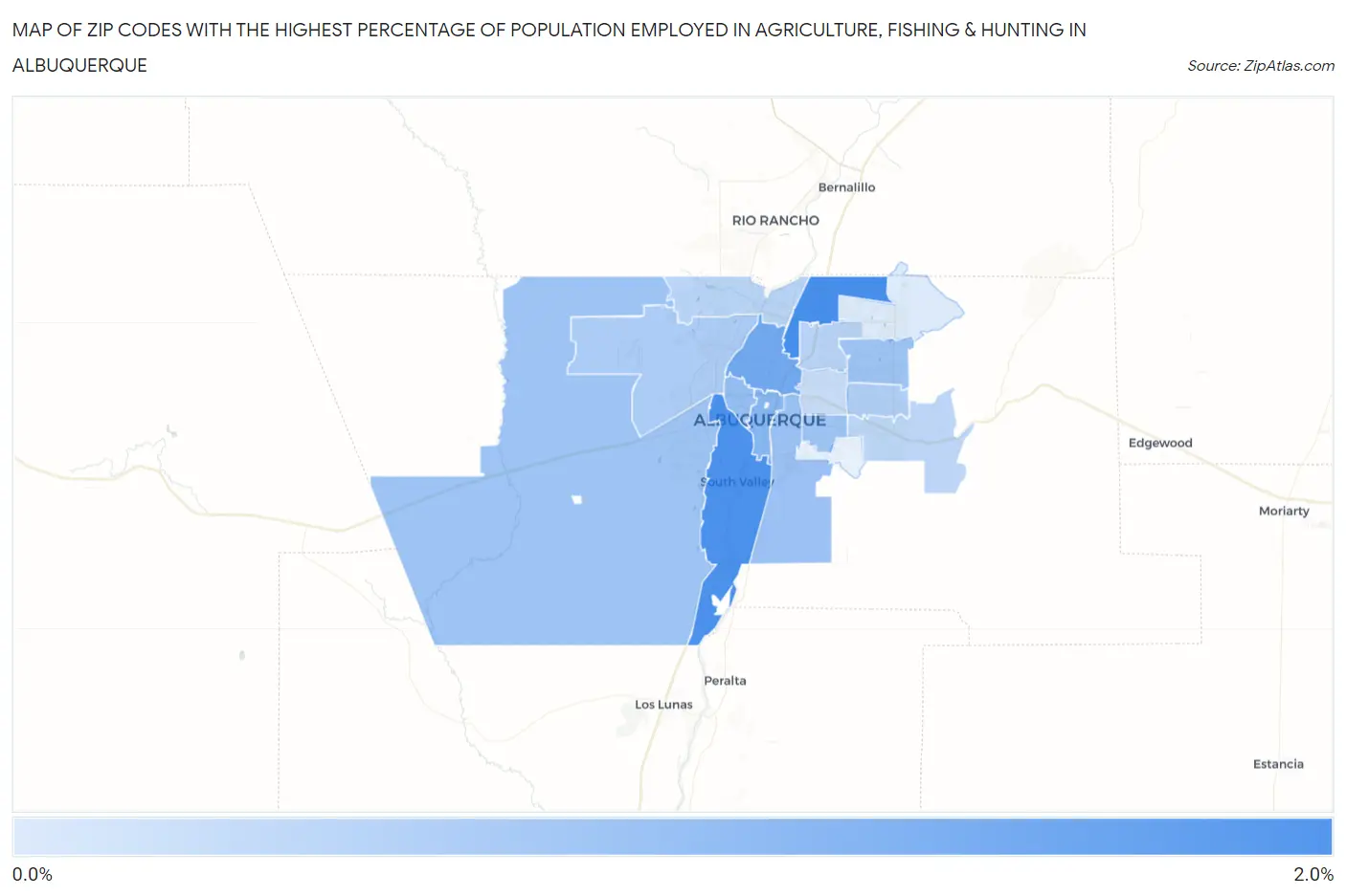 Zip Codes with the Highest Percentage of Population Employed in Agriculture, Fishing & Hunting in Albuquerque Map