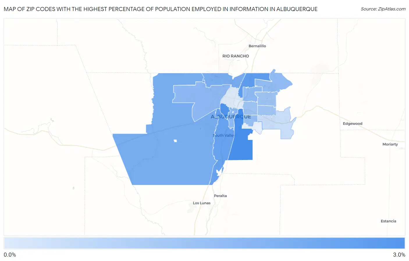 Zip Codes with the Highest Percentage of Population Employed in Information in Albuquerque Map
