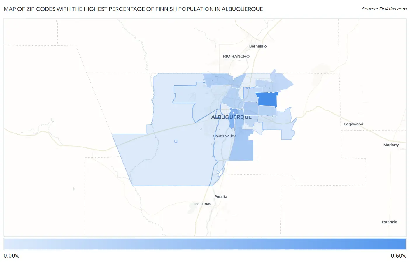 Zip Codes with the Highest Percentage of Finnish Population in Albuquerque Map