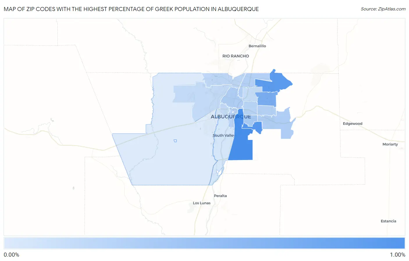 Zip Codes with the Highest Percentage of Greek Population in Albuquerque Map