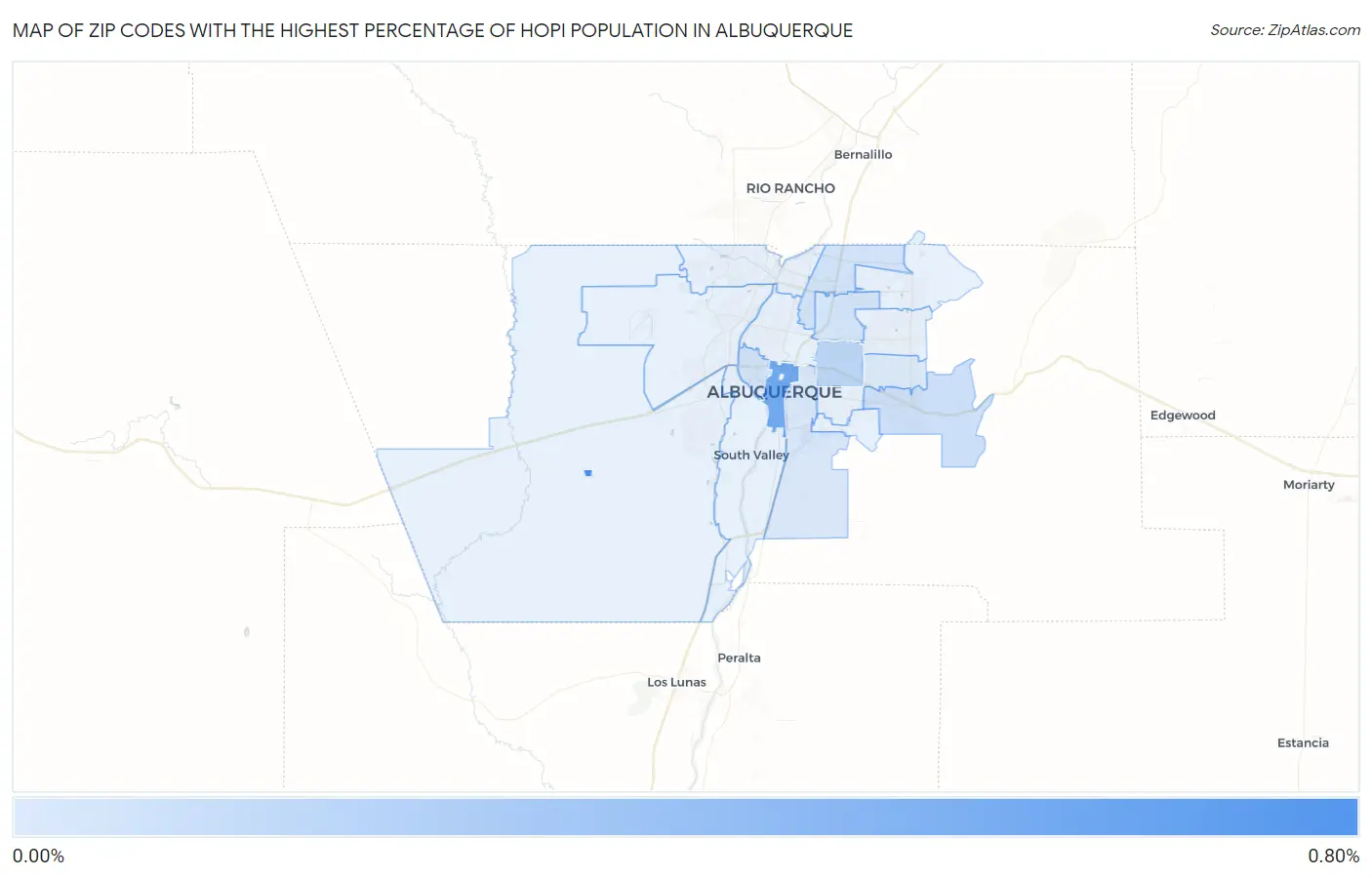 Zip Codes with the Highest Percentage of Hopi Population in Albuquerque Map