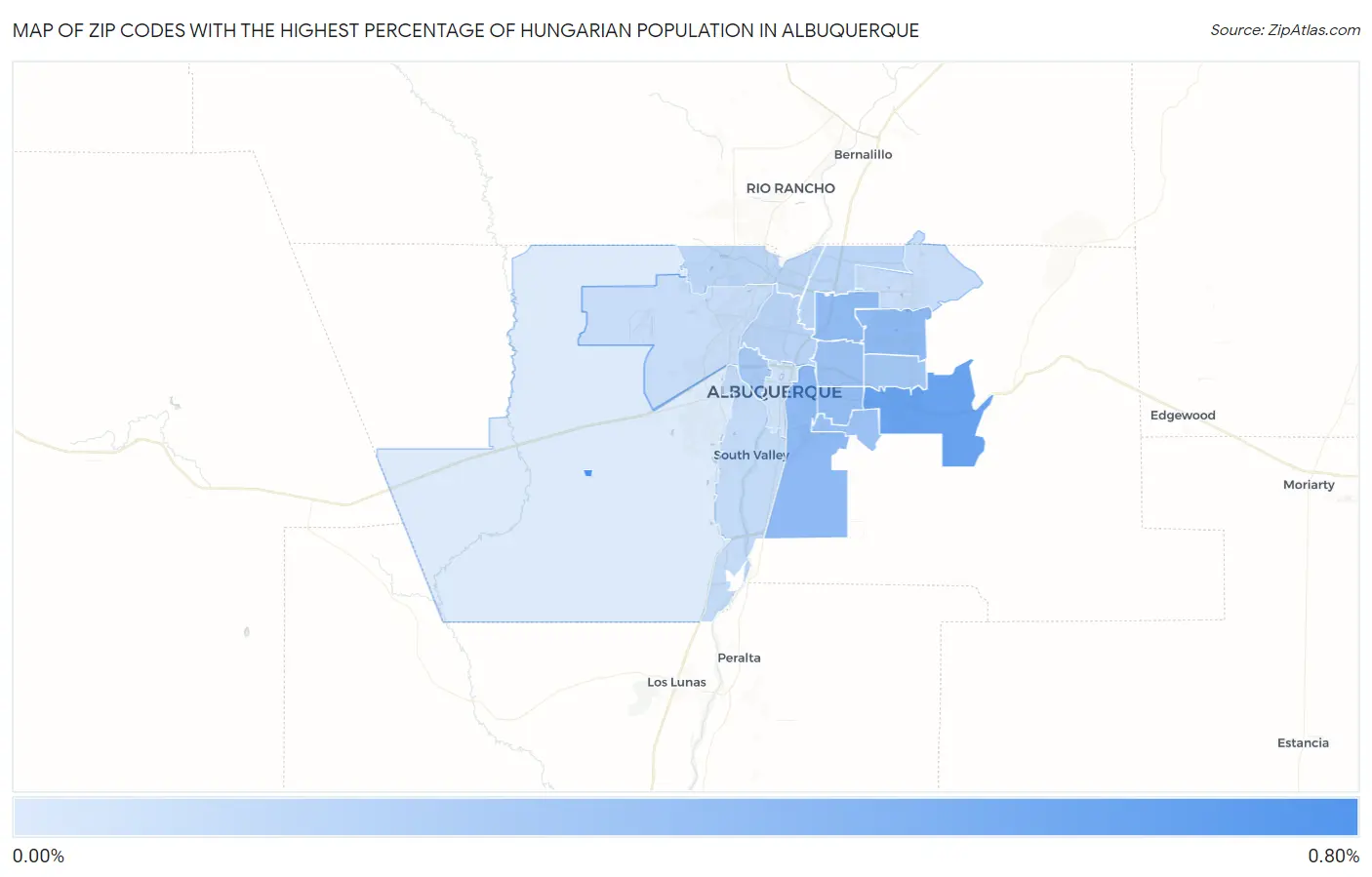Zip Codes with the Highest Percentage of Hungarian Population in Albuquerque Map