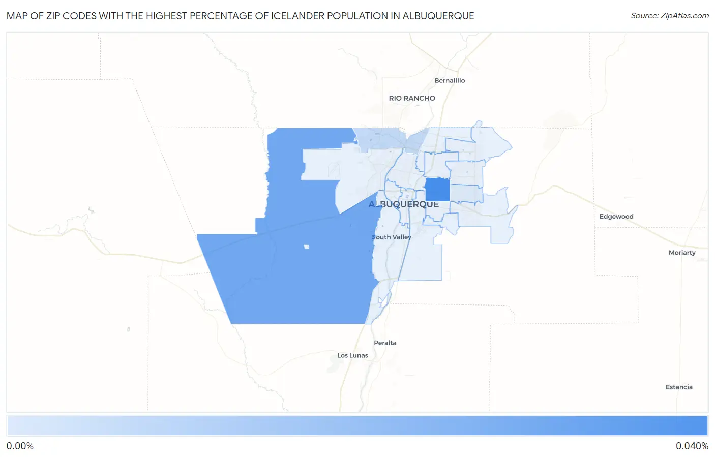 Zip Codes with the Highest Percentage of Icelander Population in Albuquerque Map