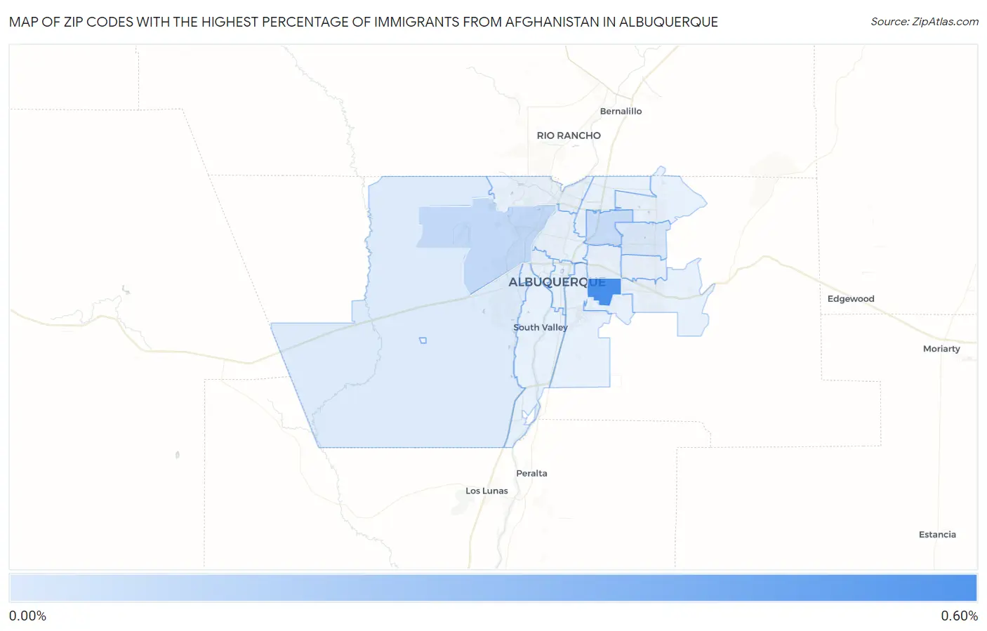 Zip Codes with the Highest Percentage of Immigrants from Afghanistan in Albuquerque Map