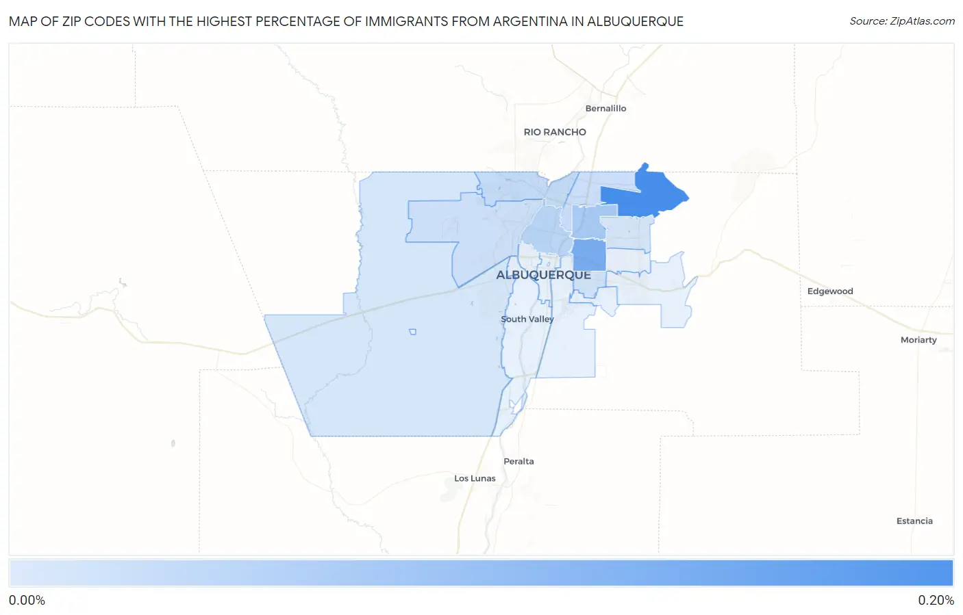 Zip Codes with the Highest Percentage of Immigrants from Argentina in Albuquerque Map