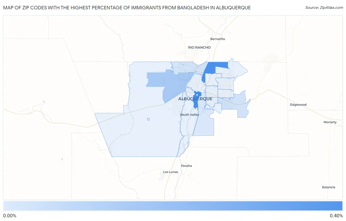 Zip Codes with the Highest Percentage of Immigrants from Bangladesh in Albuquerque Map
