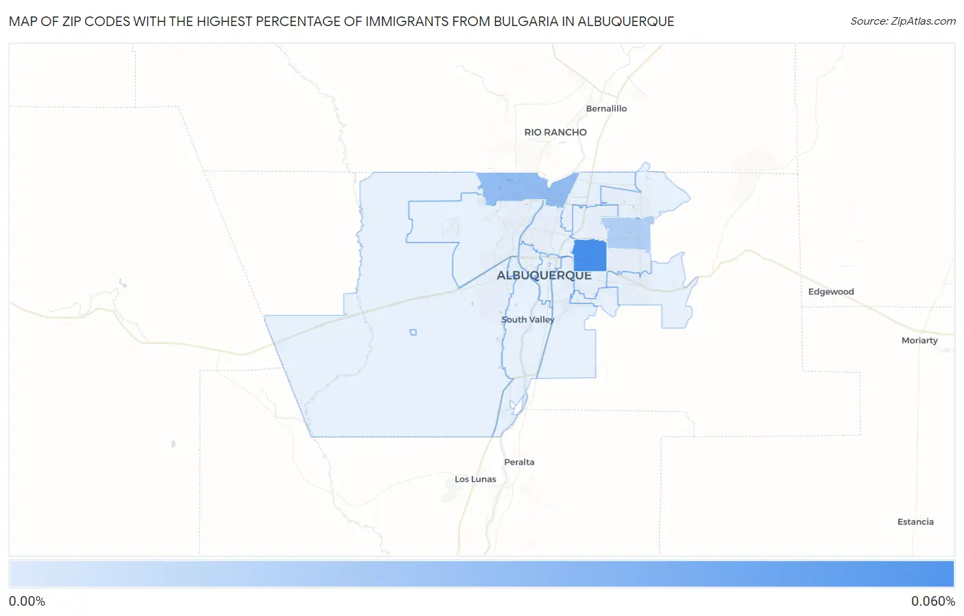 Zip Codes with the Highest Percentage of Immigrants from Bulgaria in Albuquerque Map