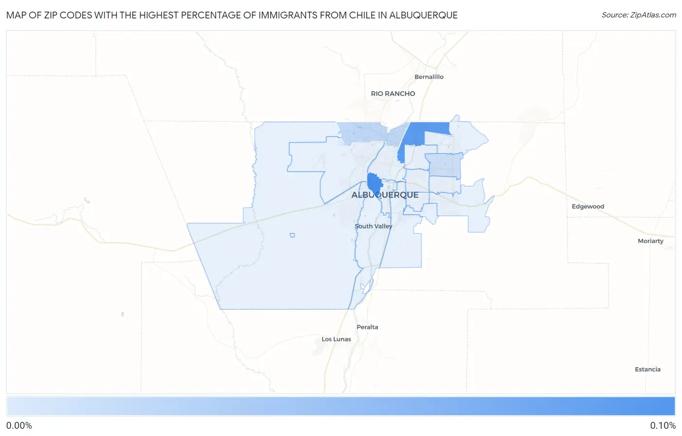 Zip Codes with the Highest Percentage of Immigrants from Chile in Albuquerque Map