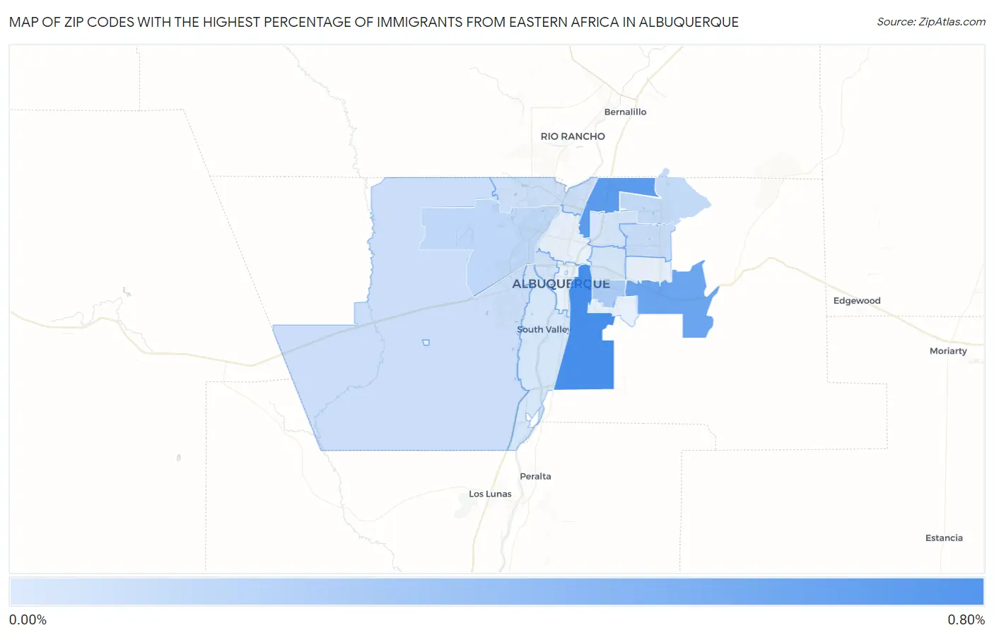 Zip Codes with the Highest Percentage of Immigrants from Eastern Africa in Albuquerque Map