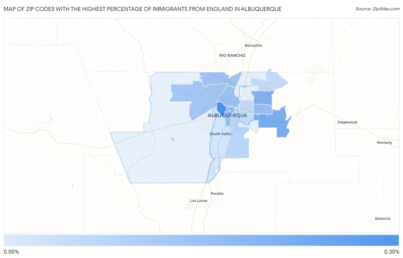 Zip Codes with the Highest Percentage of Immigrants from England in Albuquerque Map