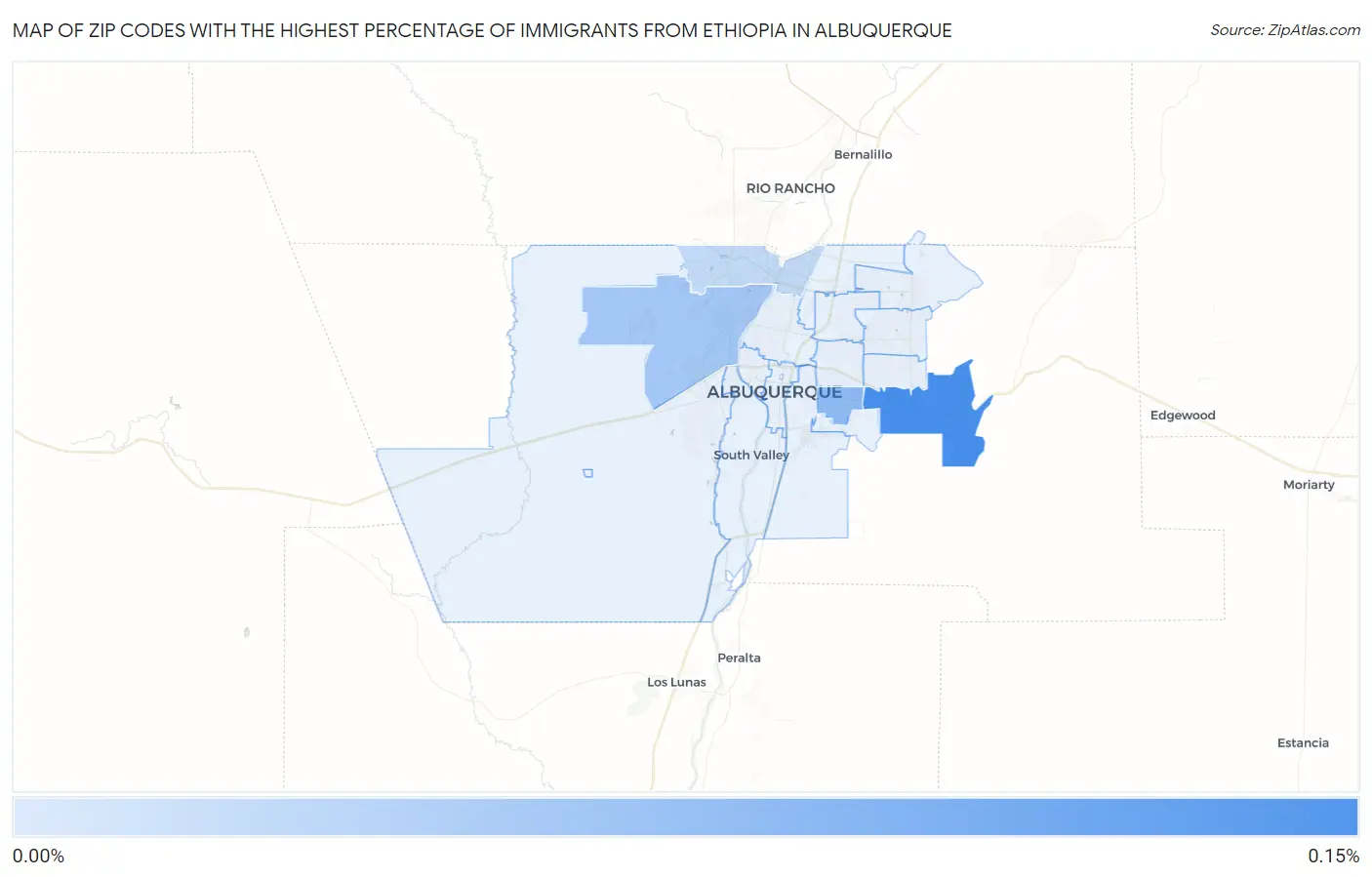 Zip Codes with the Highest Percentage of Immigrants from Ethiopia in Albuquerque Map