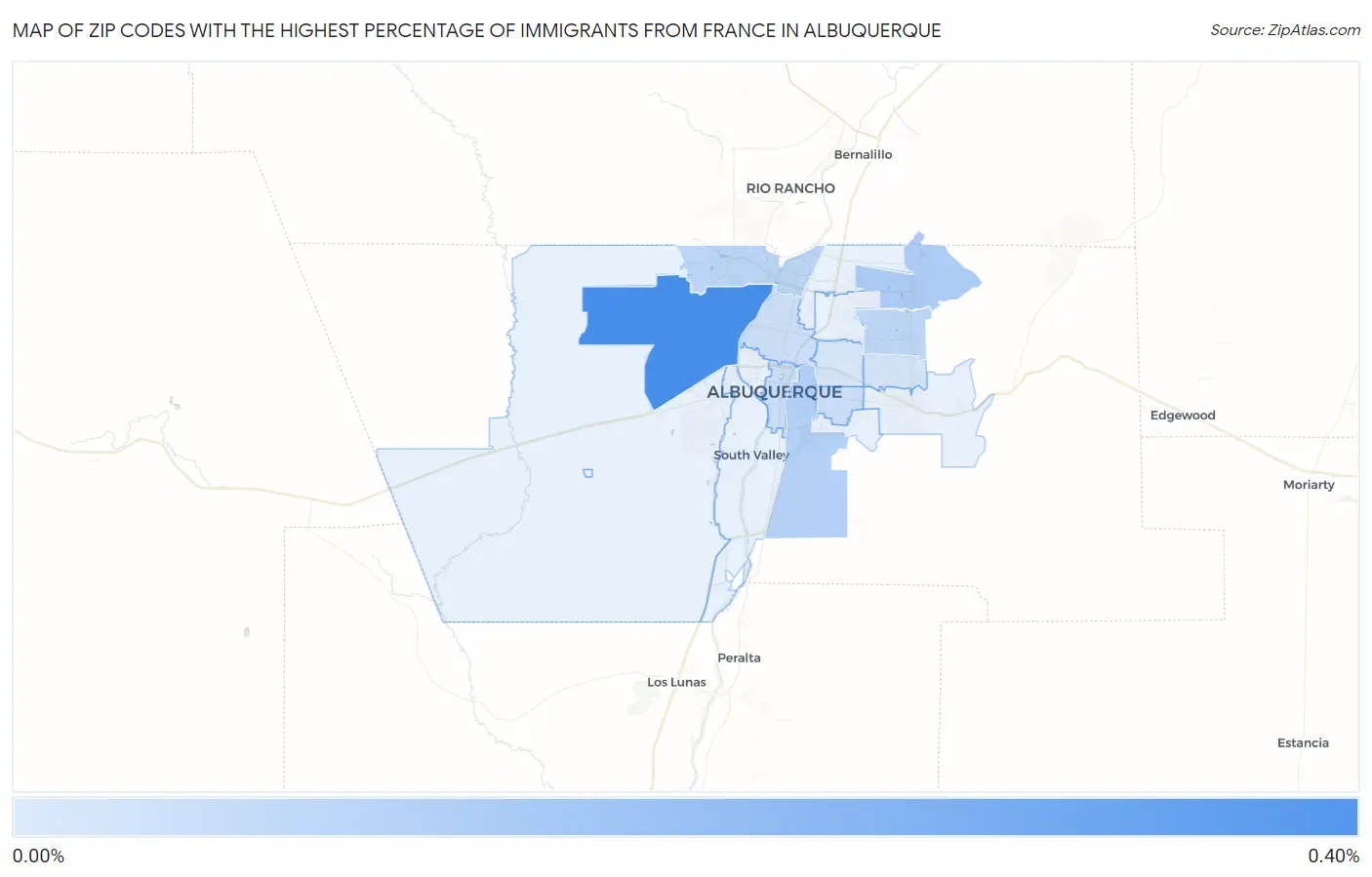 Zip Codes with the Highest Percentage of Immigrants from France in Albuquerque Map