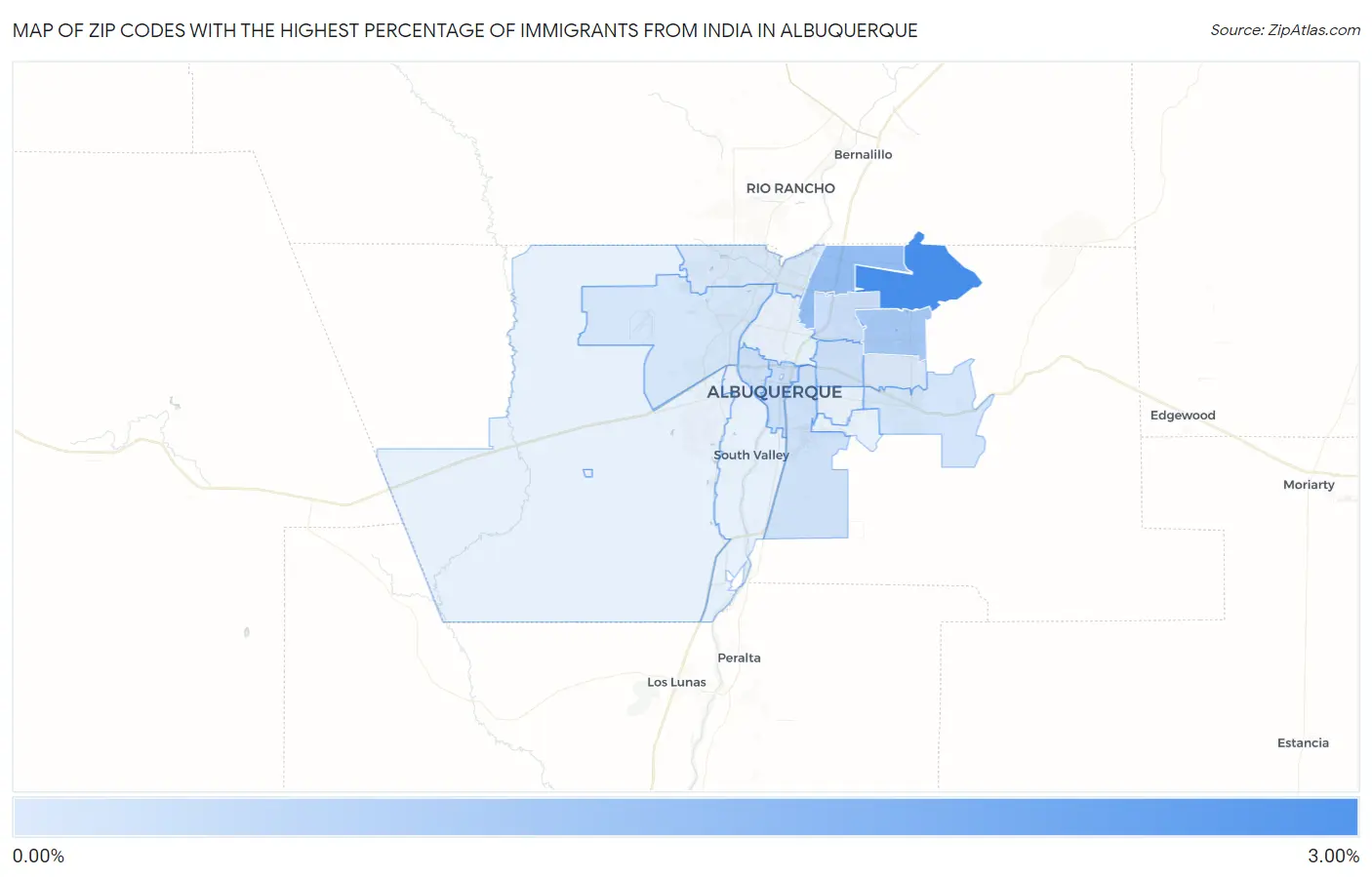 Zip Codes with the Highest Percentage of Immigrants from India in Albuquerque Map