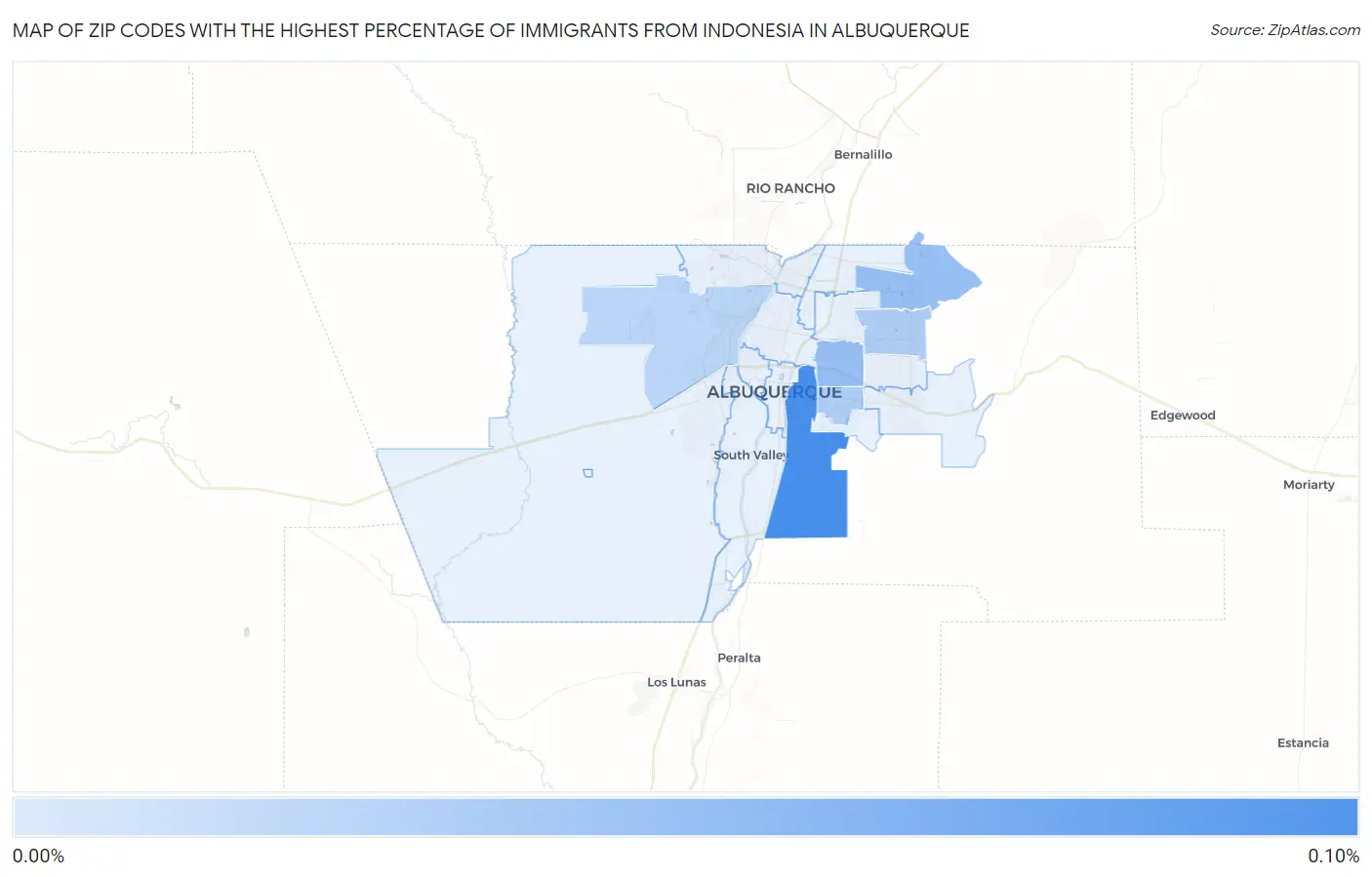 Zip Codes with the Highest Percentage of Immigrants from Indonesia in Albuquerque Map