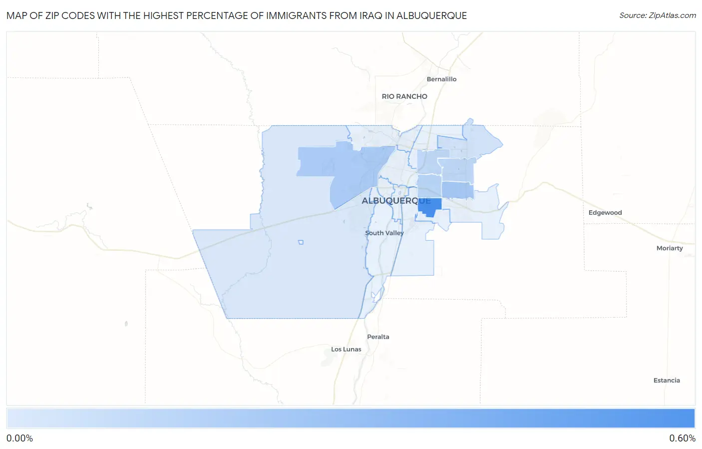 Zip Codes with the Highest Percentage of Immigrants from Iraq in Albuquerque Map