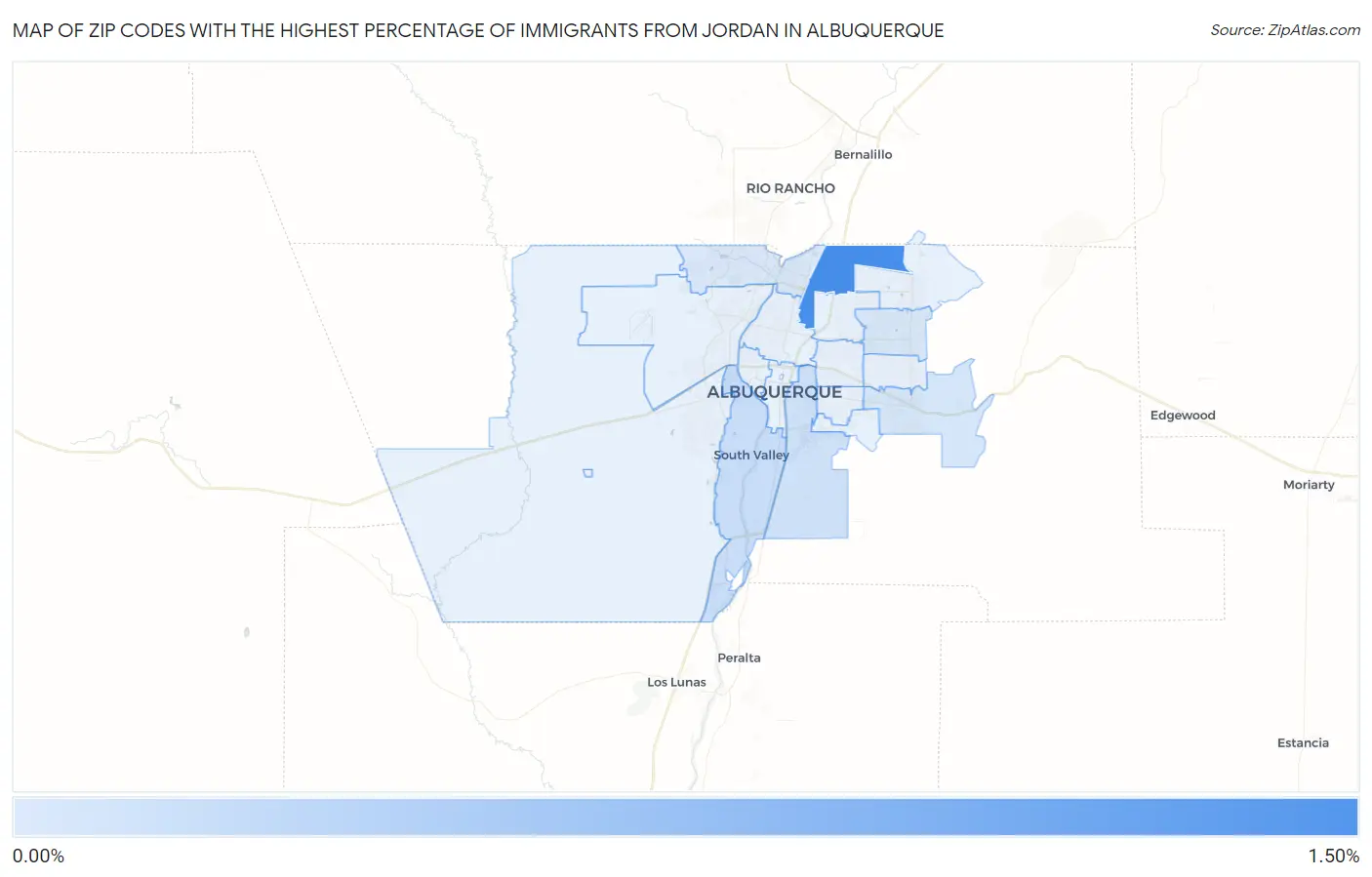 Zip Codes with the Highest Percentage of Immigrants from Jordan in Albuquerque Map