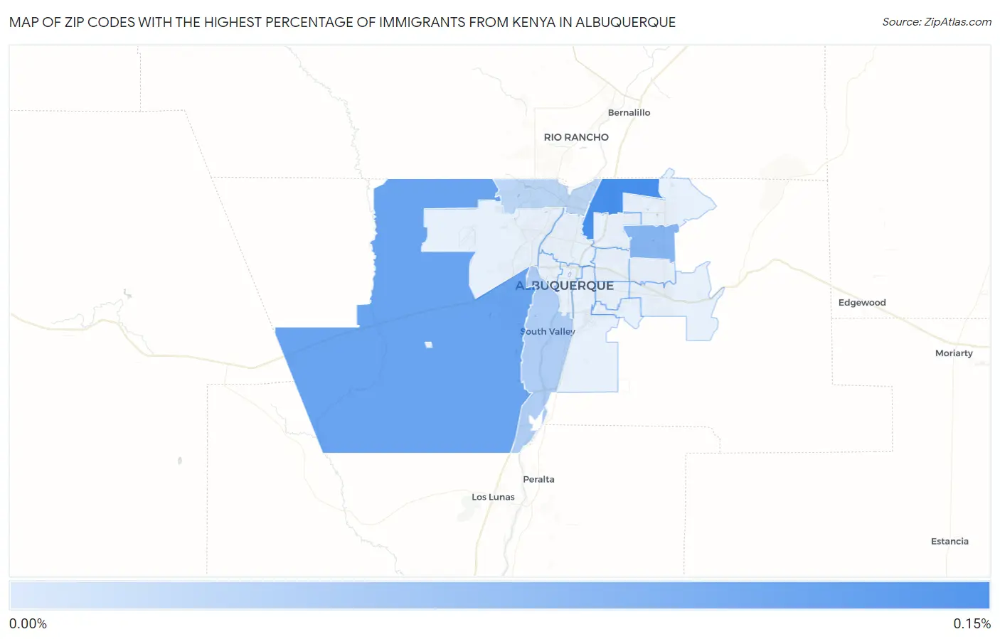 Zip Codes with the Highest Percentage of Immigrants from Kenya in Albuquerque Map