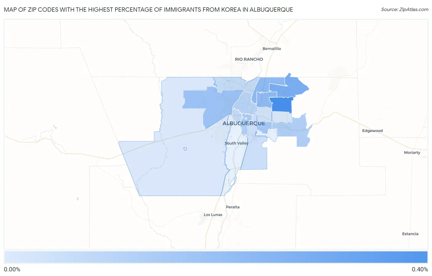 Zip Codes with the Highest Percentage of Immigrants from Korea in Albuquerque Map