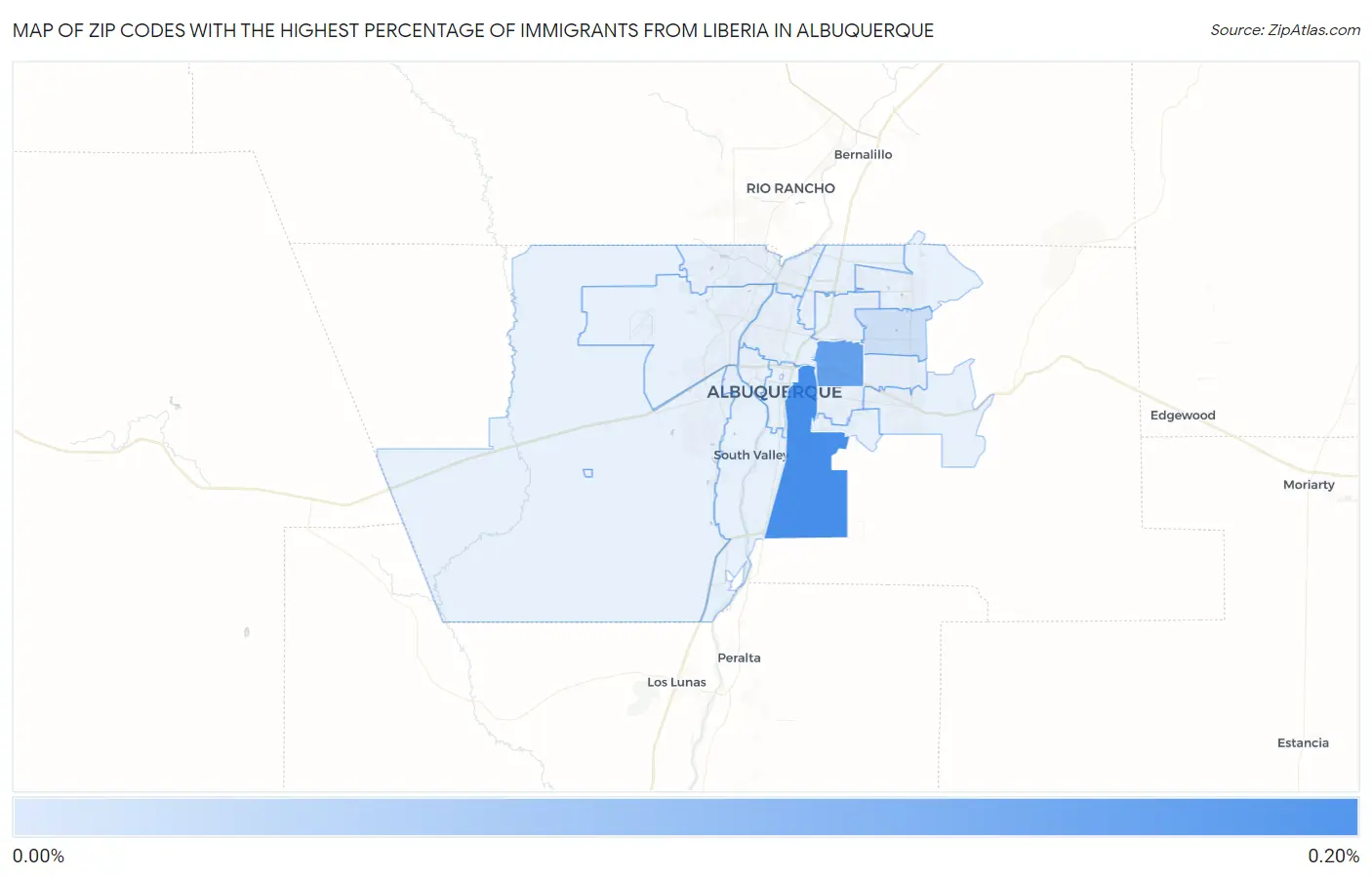 Zip Codes with the Highest Percentage of Immigrants from Liberia in Albuquerque Map