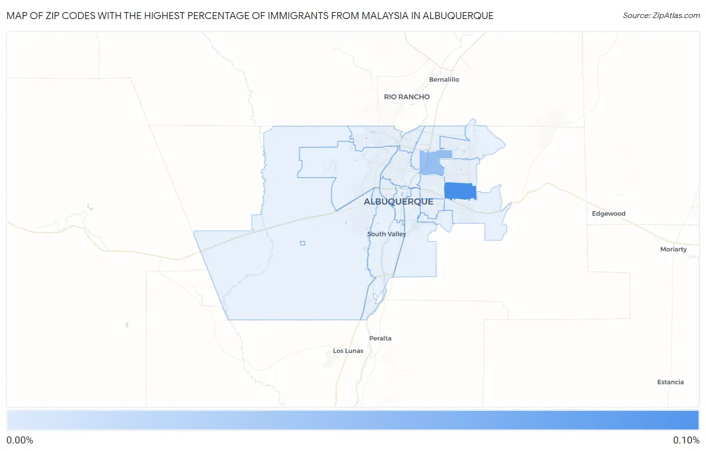 Zip Codes with the Highest Percentage of Immigrants from Malaysia in Albuquerque Map