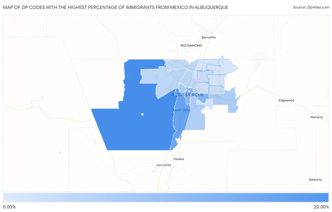 Zip Codes with the Highest Percentage of Immigrants from Mexico in Albuquerque Map