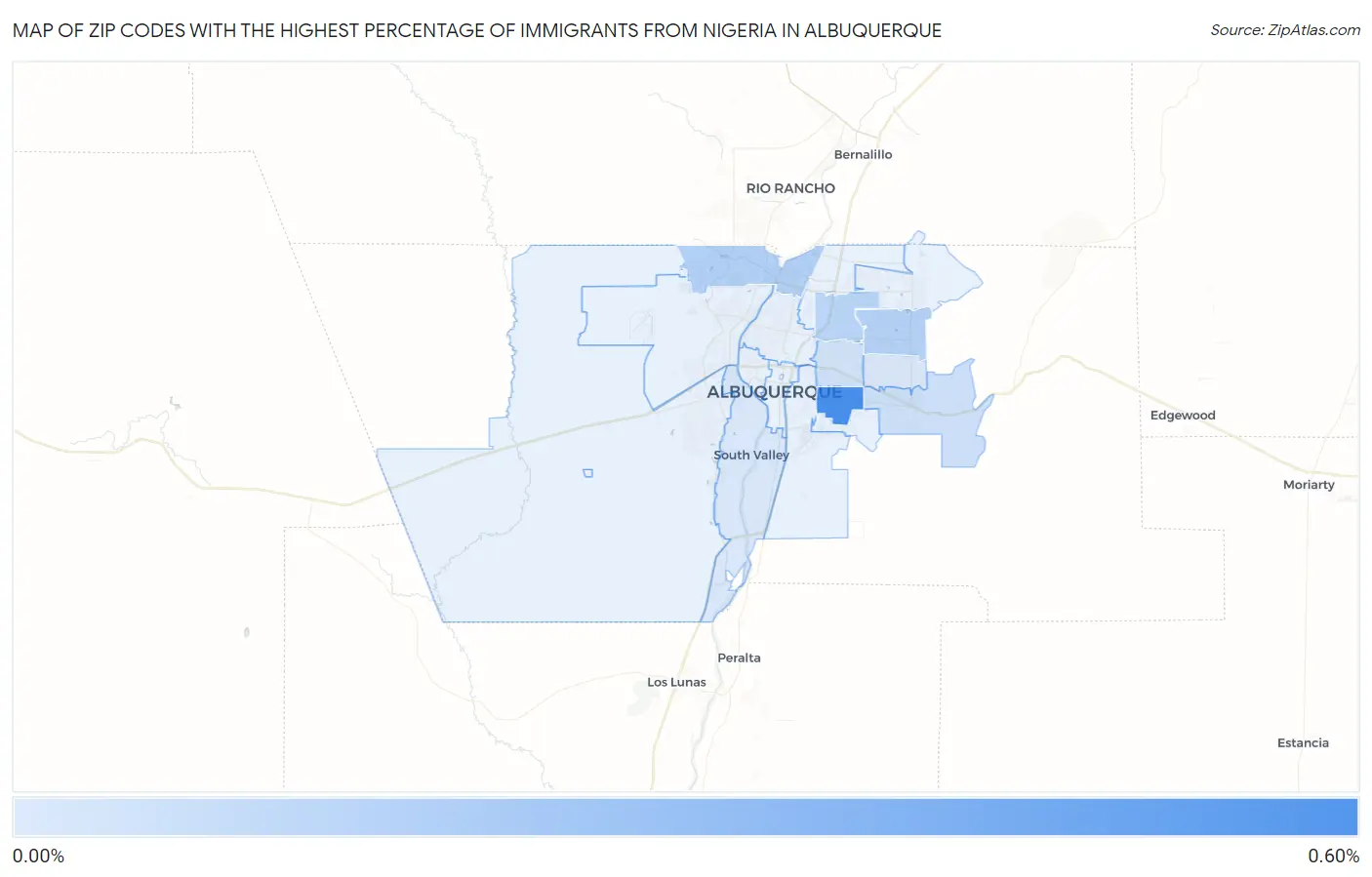 Zip Codes with the Highest Percentage of Immigrants from Nigeria in Albuquerque Map