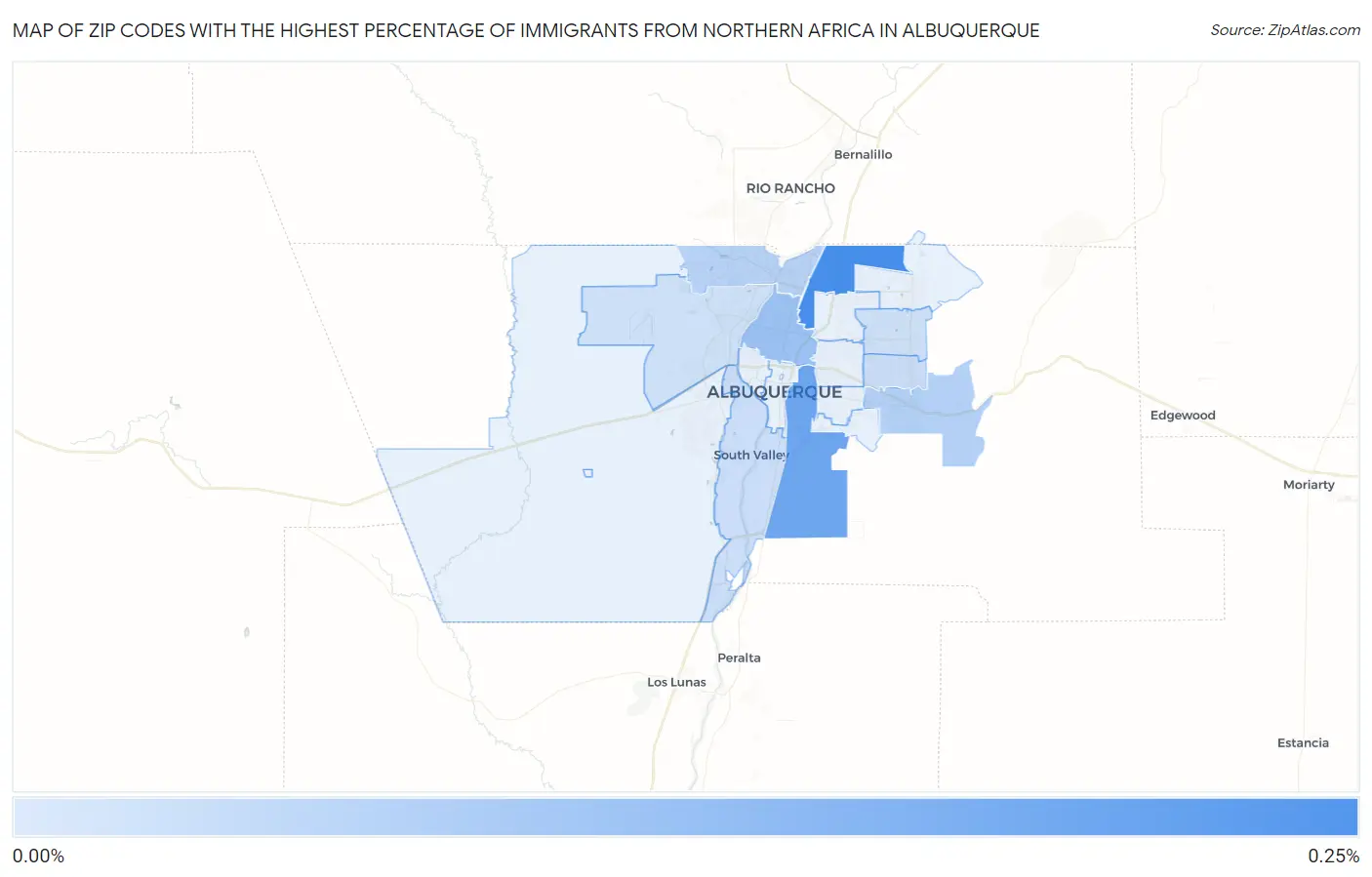 Zip Codes with the Highest Percentage of Immigrants from Northern Africa in Albuquerque Map