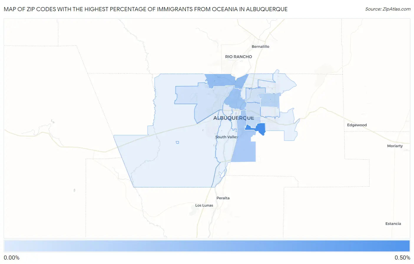 Zip Codes with the Highest Percentage of Immigrants from Oceania in Albuquerque Map