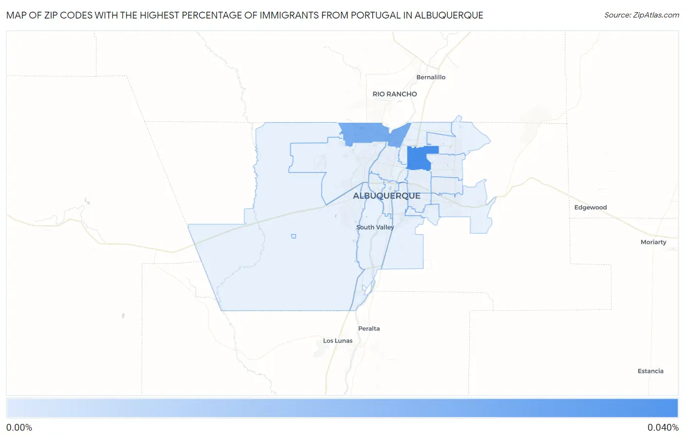 Zip Codes with the Highest Percentage of Immigrants from Portugal in Albuquerque Map