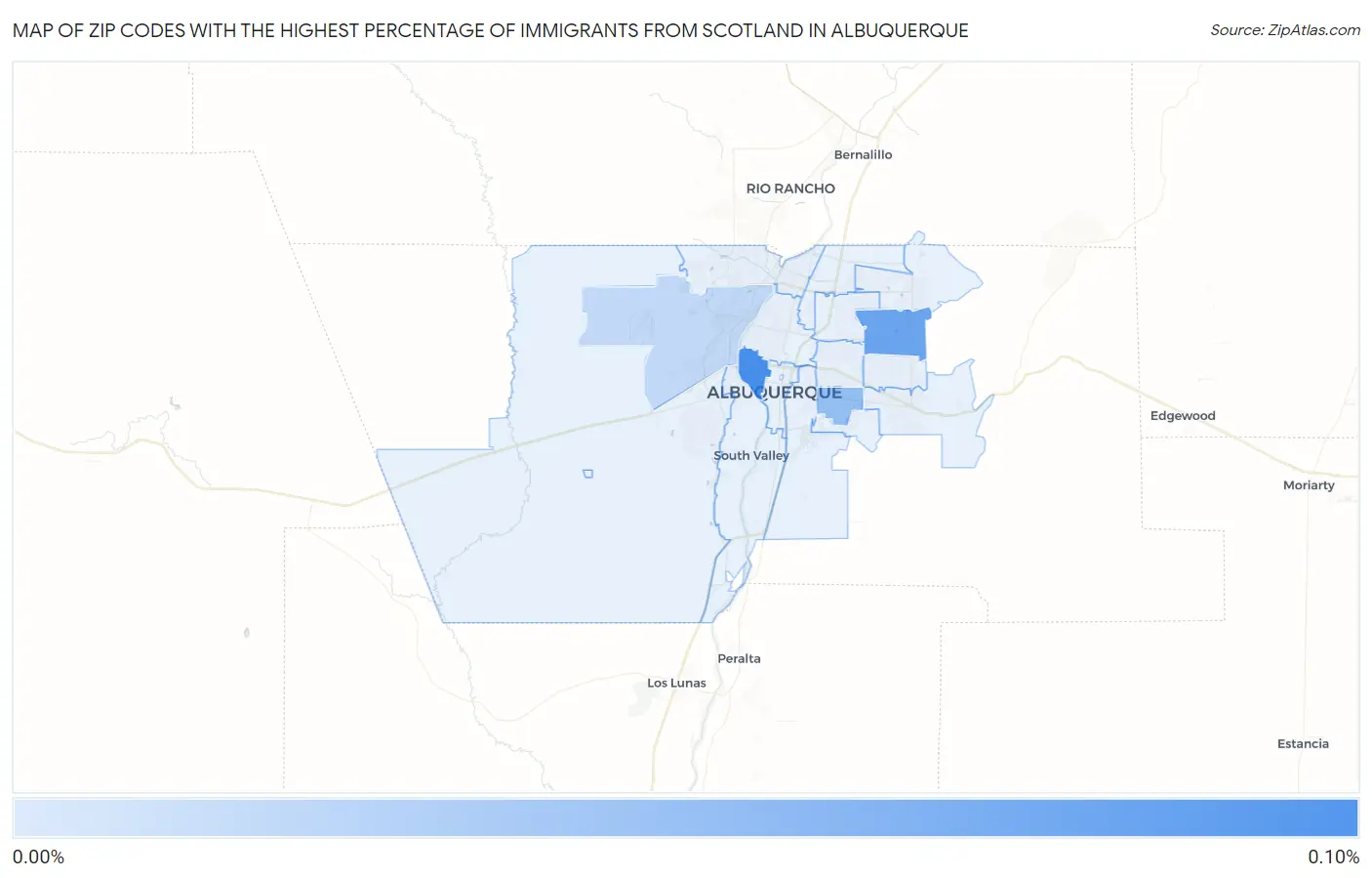 Zip Codes with the Highest Percentage of Immigrants from Scotland in Albuquerque Map