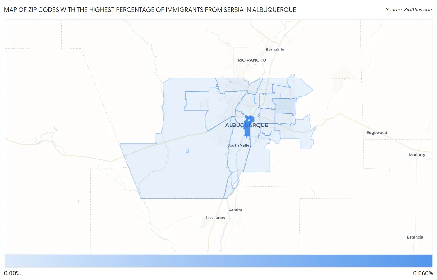 Zip Codes with the Highest Percentage of Immigrants from Serbia in Albuquerque Map