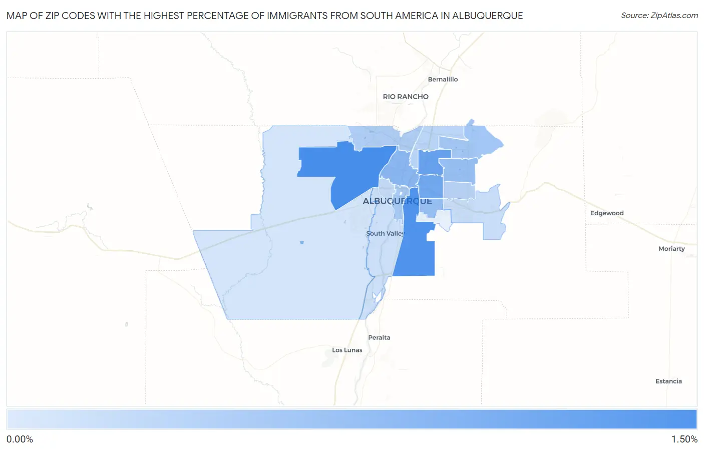 Zip Codes with the Highest Percentage of Immigrants from South America in Albuquerque Map