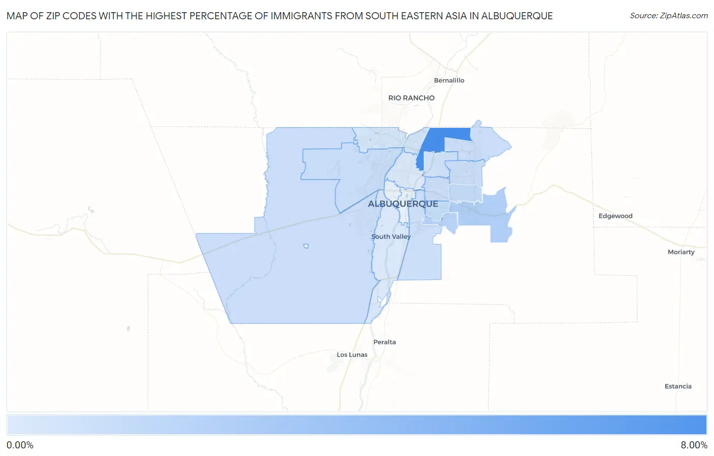 Zip Codes with the Highest Percentage of Immigrants from South Eastern Asia in Albuquerque Map